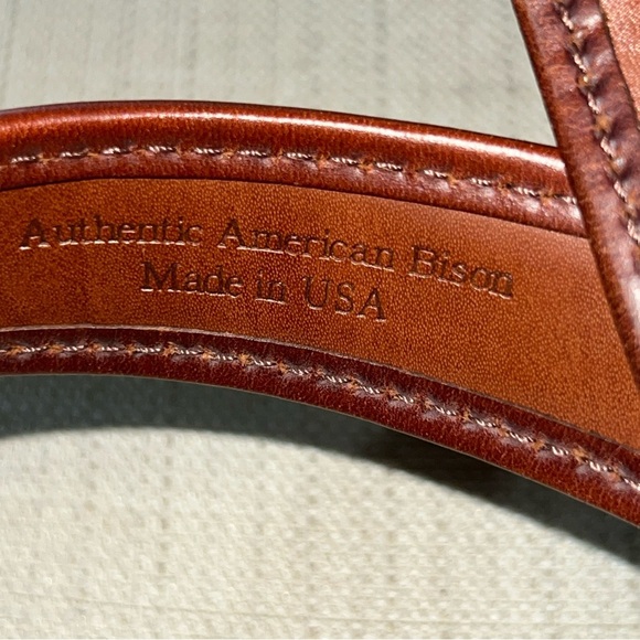 H.S. Trask Genuine Bison Leather Belt W/Solid Brass Bckl Men’s Size 34” X 1 1/4” - Picture 4 of 4